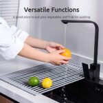 U-Taste Roll Up Dish Drying Rack 52 by 33 CM, Over The Sink Multipurpose Dish Drainer with Silicone Coated and Stainless Steel Core for Vegetables, Fruits (Warm Gray, Small)