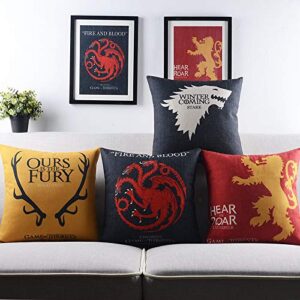 AEROHAVEN Premium Cotton Game of Thrones Designer Decorative Throw Pillow/Cushion Covers Set of 4 - (Multi, 16 inch x 16…