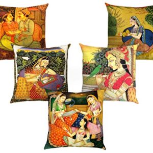 AEROHAVEN™ Set of 5 Jute Traditional Throw/Pillow Cushion Covers - CC-113 (24 x 24 Inches, Multicolor)
