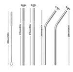 AXN Reusable BPA-Free Metal, Thick, Long, Dishwasher Safe Stainless Steel Drinking Straws, 8.5 Inches (2 Bent + 2…