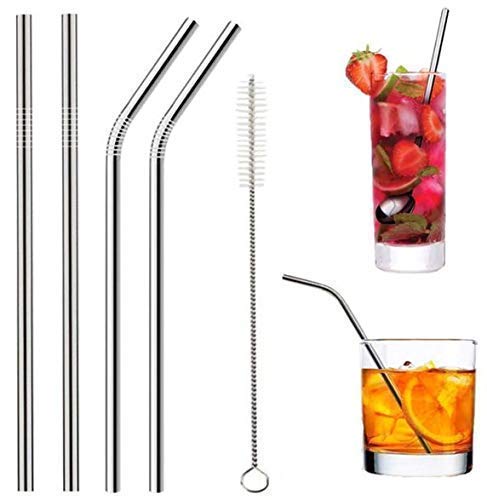BPA-Free Metal, Thick, Long, Dishwasher Safe Stainless Steel Drinking Straws,  8.5 Inches