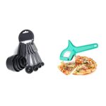 AXN Smart Plastic Measuring Spoon and Cup Set, 8-Pieces (Black, Pack of 1) + Pro Speed C Wheel Pizza Cutter (Cyan, Pack…