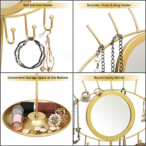 ABOUT SPACE Jewellery Display Stand - Multipurpose Metal Eye Shape Jewellery Storage Organizer with Vanity Mirror & 12…