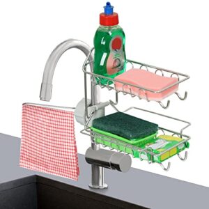 ABOUT SPACE Faucet Storage Holder - 2 Tier Adjustable Faucet Storage with Towel Rack - Kitchen Sink Tap Holder Caddy…