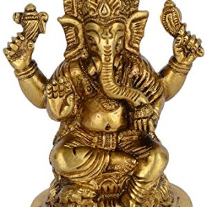 Aesthetic Decors Brass Lord Ganesha Carved Idol (Gold)