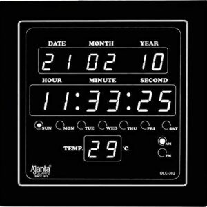 Ajanta Quartz Digital White Led Square Wall Clock Olc - 302 (25.4 Cm X 25.4 Cm X 3.5 Cm)(Plastic)