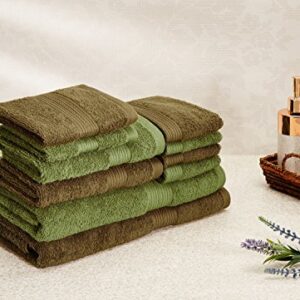 Amazon Brand - Solimo 100% Cotton 10 Piece Towel Set, 500 GSM (Sepia Brown and Olive Green)