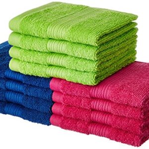 Amazon Brand - Solimo 100% Cotton 12 Piece Face Towel Set, 500 GSM (Multicolour)