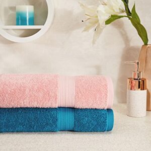 Amazon Brand - Solimo 100% Cotton 2 Piece Bath Towel Set, 500 GSM (Turquoise Blue and Baby Pink)