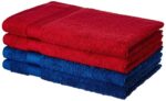 Amazon Brand - Solimo 100% Cotton 4 Piece Hand Towel Set, 500 GSM (Iris Blue and Spanish Red)