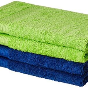 Amazon Brand - Solimo 100% Cotton 4 Piece Hand Towel Set, 500 GSM (Iris Blue and Spring Green)