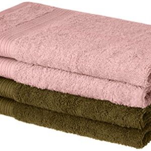 Amazon Brand - Solimo 100% Cotton 4 Piece Hand Towel Set, 500 GSM (Sepia Brown and Baby Pink)