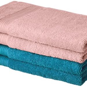 Amazon Brand - Solimo 100% Cotton 4 Piece Hand Towel Set, 500 GSM (Turquoise Blue and Baby Pink)