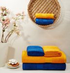Amazon Brand - Solimo 100% Cotton 6 Piece Towel Set, 500 GSM (Iris Blue and Sunshine Yellow)