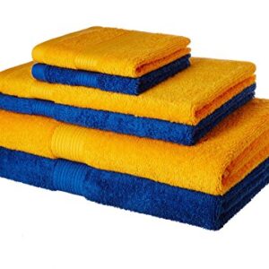 Amazon Brand - Solimo 100% Cotton 6 Piece Towel Set, 500 GSM (Iris Blue and Sunshine Yellow)