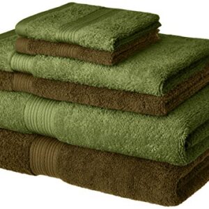 Amazon Brand - Solimo 100% Cotton 6 Piece Towel Set, 500 GSM (Sepia Brown and Olive Green)