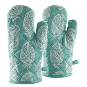 Amazon Brand - Solimo 100% Cotton Padded Oven Gloves Paisley, (Pack of 2, Blue)