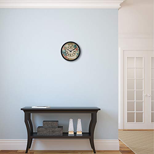 Amazon Brand - Solimo 12-inch Plastic & Glass Wall Clock - Victorian Bliss (Silent Movement), Black