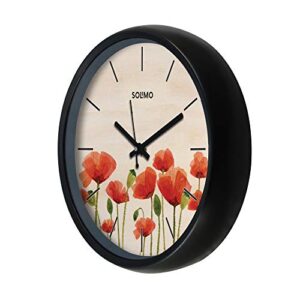 Amazon Brand - Solimo 12-inch Plastic & Glass Wall Clock - Full Bloom (Silent Movement), Black