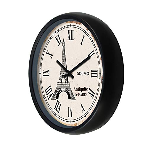 Amazon Brand - Solimo 12-inch Plastic & Glass Wall Clock - Wanderlust (Silent Movement), Black