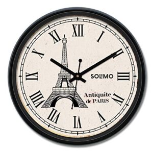 Amazon Brand - Solimo 12-inch Plastic & Glass Wall Clock - Wanderlust (Silent Movement), Black