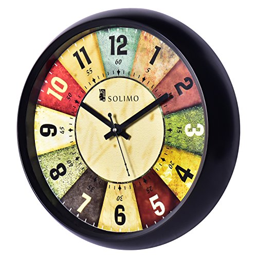 Amazon Brand - Solimo 12-inch Plastic & Glass Wall Clock - Classic Roulette (Silent Movement, Black Frame)