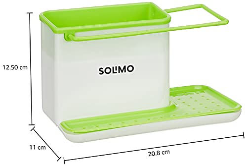 Amazon Brand - Solimo 3-in-1 Plastic Kitchen Sink Organiser for Soap, Sponge and Cleaning Brush, White