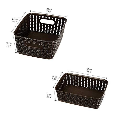 Amazon Brand - Solimo 4 Piece Storage Basket Set, Brown, Plastic