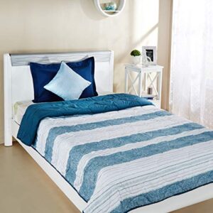 Amazon Brand - Solimo Brickline Microfibre Printed Quilt Blanket/Comforter, Single, 120 GSM, Blue, reversible