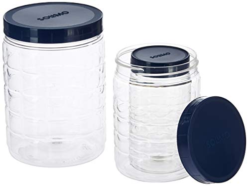 Amazon Brand - Solimo Plastic Checkered Jar Set of 15 (Royal Blue)
