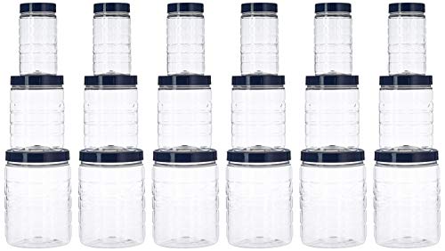 Amazon Brand - Solimo Plastic Checkered Jar Set of 18 (Royal Blue)