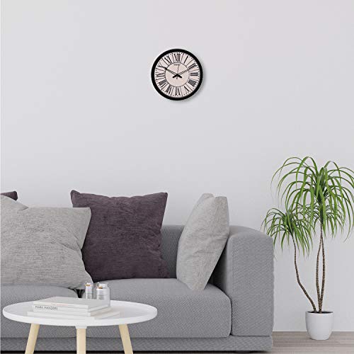 Amazon Brand - Solimo 12-inch Plastic & Glass Wall Clock - Colorful Leaves (Silent Movement, Black Frame)