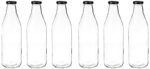Amazon Brand - Solimo Glass Bottle Set (6 pieces, 1L, Transparent)