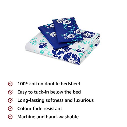 Amazon Brand - Solimo Jasmine Zest 144 TC 100% Cotton Double Bedsheet with 2 Pillow Covers, Peach & Paisley Preen 144 TC…