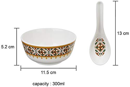 Amazon Brand - Solimo Majestico Set of 4 Melamine Soup Bowls with Spoons (11.5 cm), White