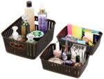 Amazon Brand - Solimo Plastic 3 Piece Storage Basket Set, Brown