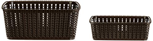 Amazon Brand - Solimo Plastic 3 Piece Storage Basket Set, Brown