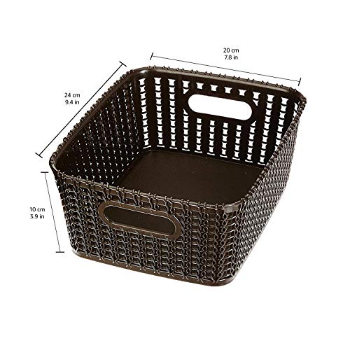 Amazon Brand - Solimo Plastic 3 Piece Storage Basket Set, Brown