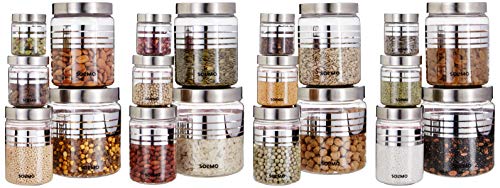 Amazon Brand - Solimo Plastic Container Set With Metal Finish Lids- 20 pieces, Silver