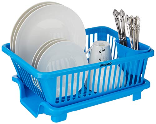 Amazon Brand - Solimo Plastic Dish Drainer and Drying Rack for Kitchen Blue