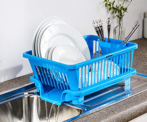 Amazon Brand - Solimo Plastic Dish Drainer and Drying Rack for Kitchen Blue