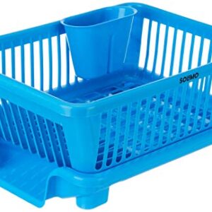 Amazon Brand - Solimo Plastic Dish Drainer and Drying Rack for Kitchen Blue