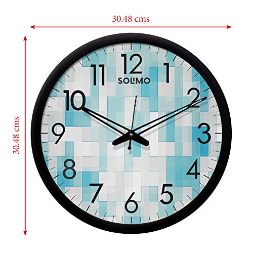 Amazon Brand - Solimo 12-inch Contemporary Plastic & Glass Wall Clock - Designer (Silent Movement, Black Frame)