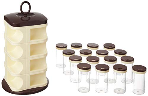 Amazon Brand Solimo Plastic Revolving Spice Rack Set of 16