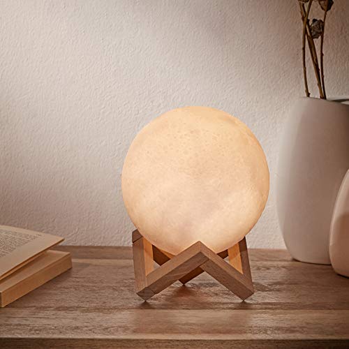 Amazon Brand - Solimo Rechargeable Moon Lamp With 3 Lighting Modes, 15 Cm, White, Pack Of 1(Acrylic)