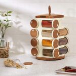 Amazon Brand - Solimo Revolving Plastic Spice Rack Set of 16 pieces, (Light Brown, Standard Size)
