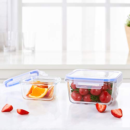 Amazon Brand - Solimo Square Glass Storage Container Set, Set of 2, Transparent -490ml & 900ml