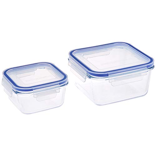 Amazon Brand - Solimo Square Glass Storage Container Set, Set of 2, Transparent -490ml & 900ml