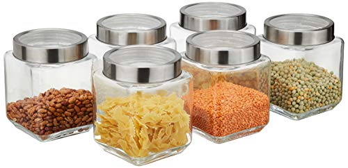 Amazon Brand - Solimo Square Glass Storage Containers, Set of 6, 1350 ml Each