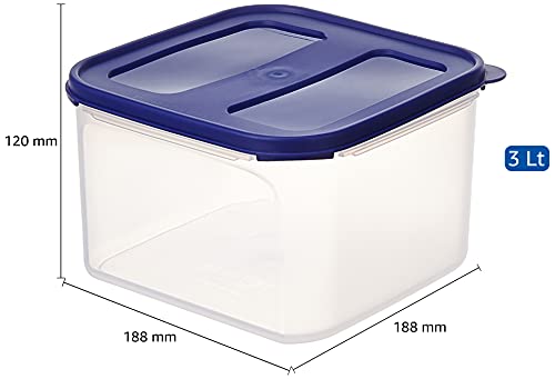 Amazon Brand - Solimo Square Modular Plastic Container, 3 Litres, Blue